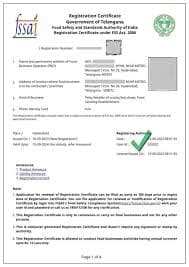 FSSAI Certificate Sample